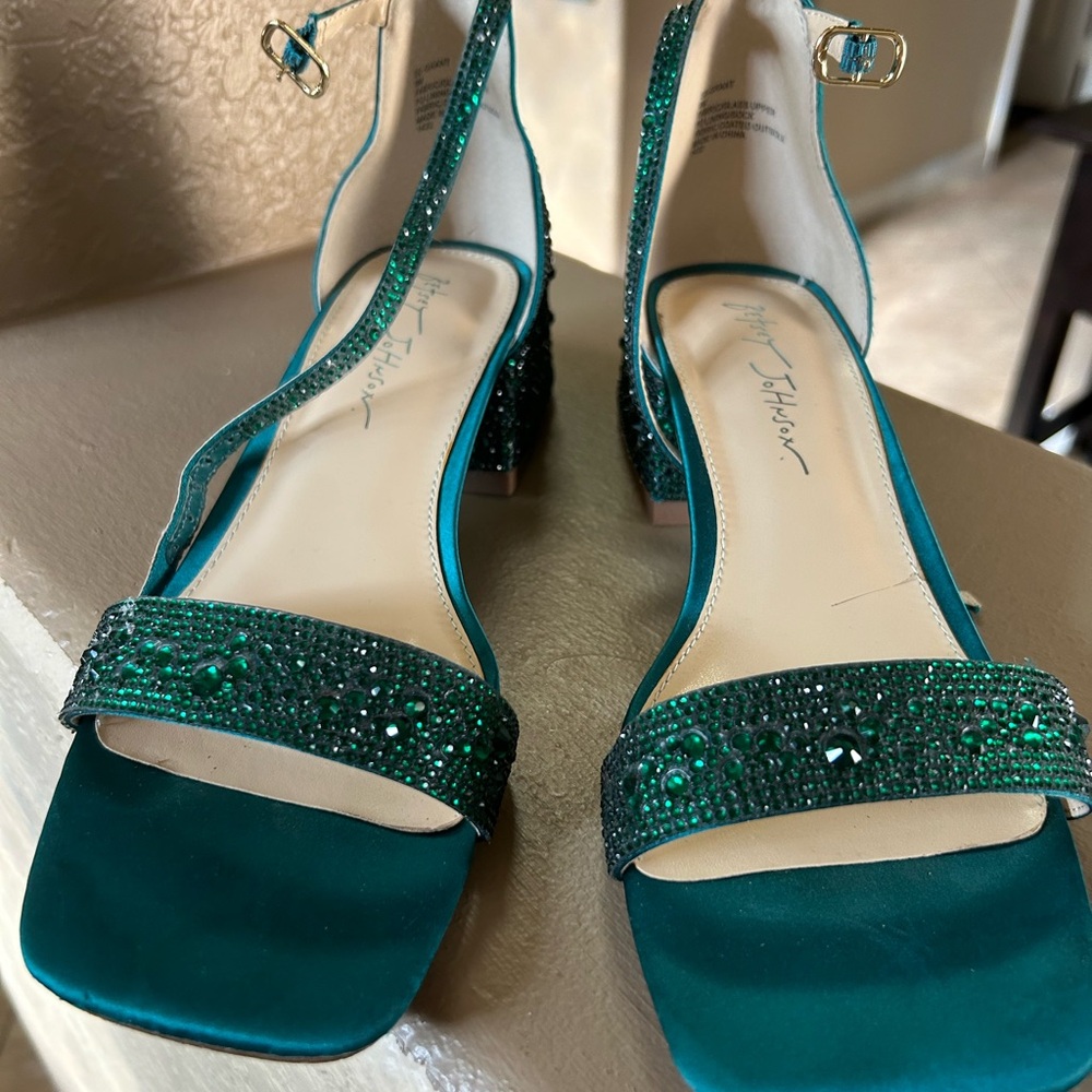 Emerald Green block style heels, size 9, worn once perfect condition.